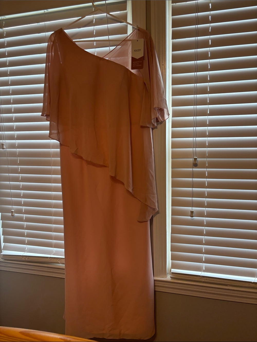 One-Shoulder Blush Pink Occasion Dress with Draped Overlay